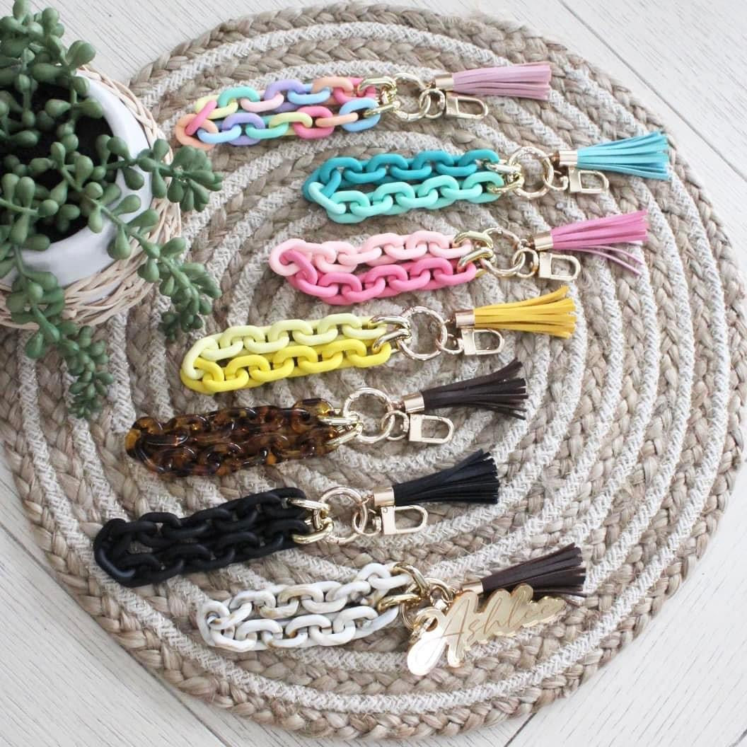 Mirrored Name Wristlet Bangles for Keys and Purses