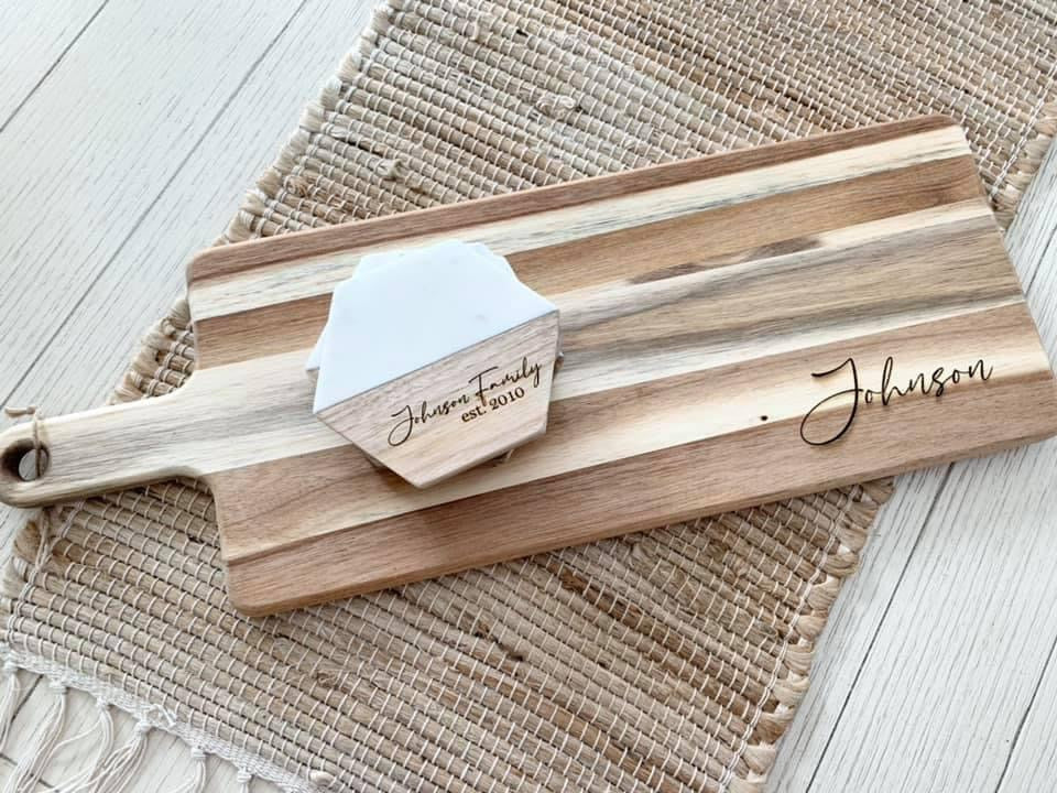 Customized Charcuterie and Coaster (4) Set