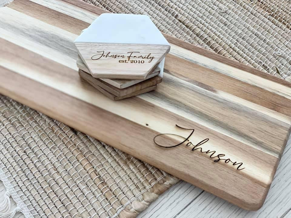 Customized Charcuterie and Coaster (4) Set
