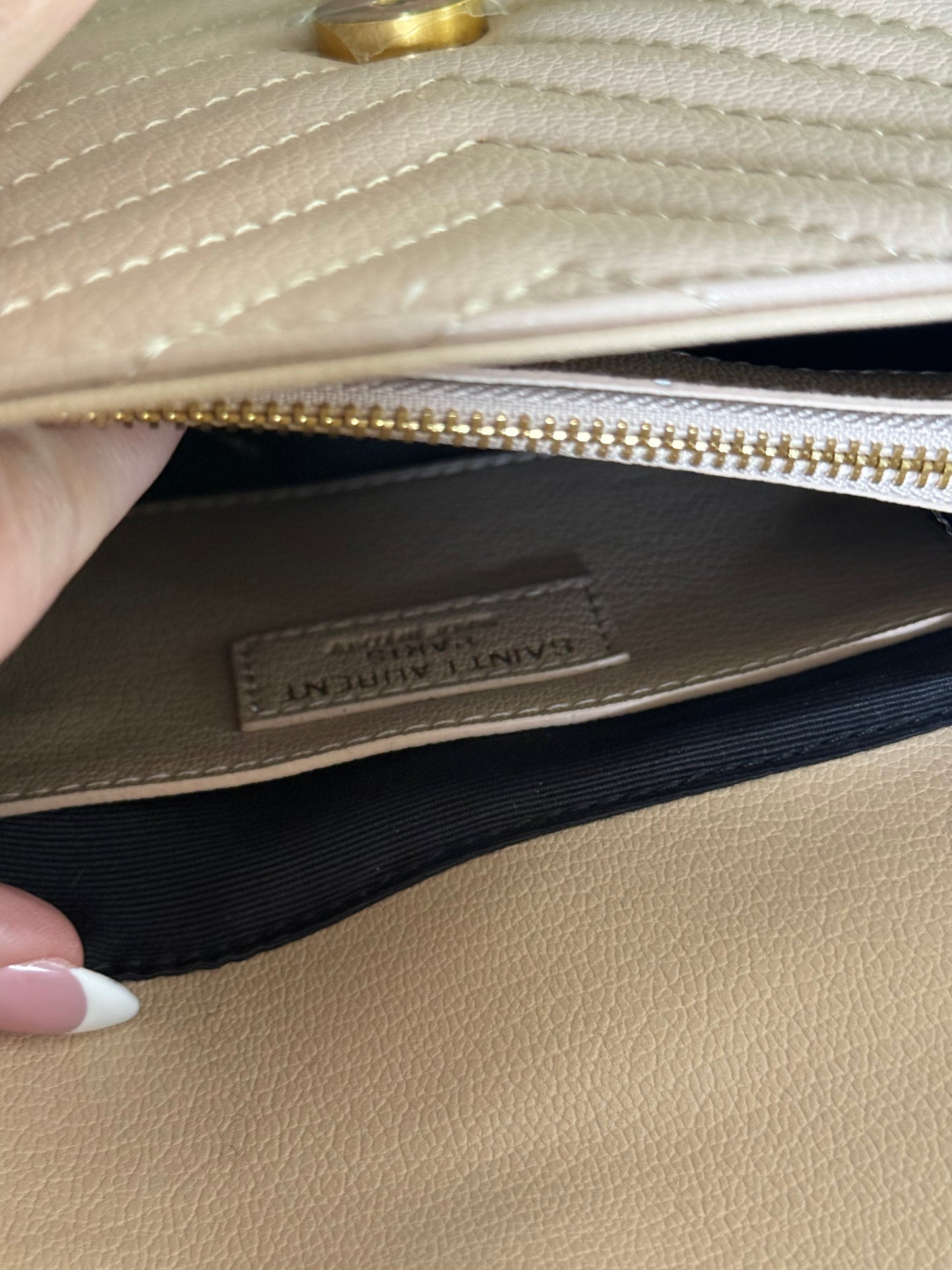 Quilted Y Beige Bag