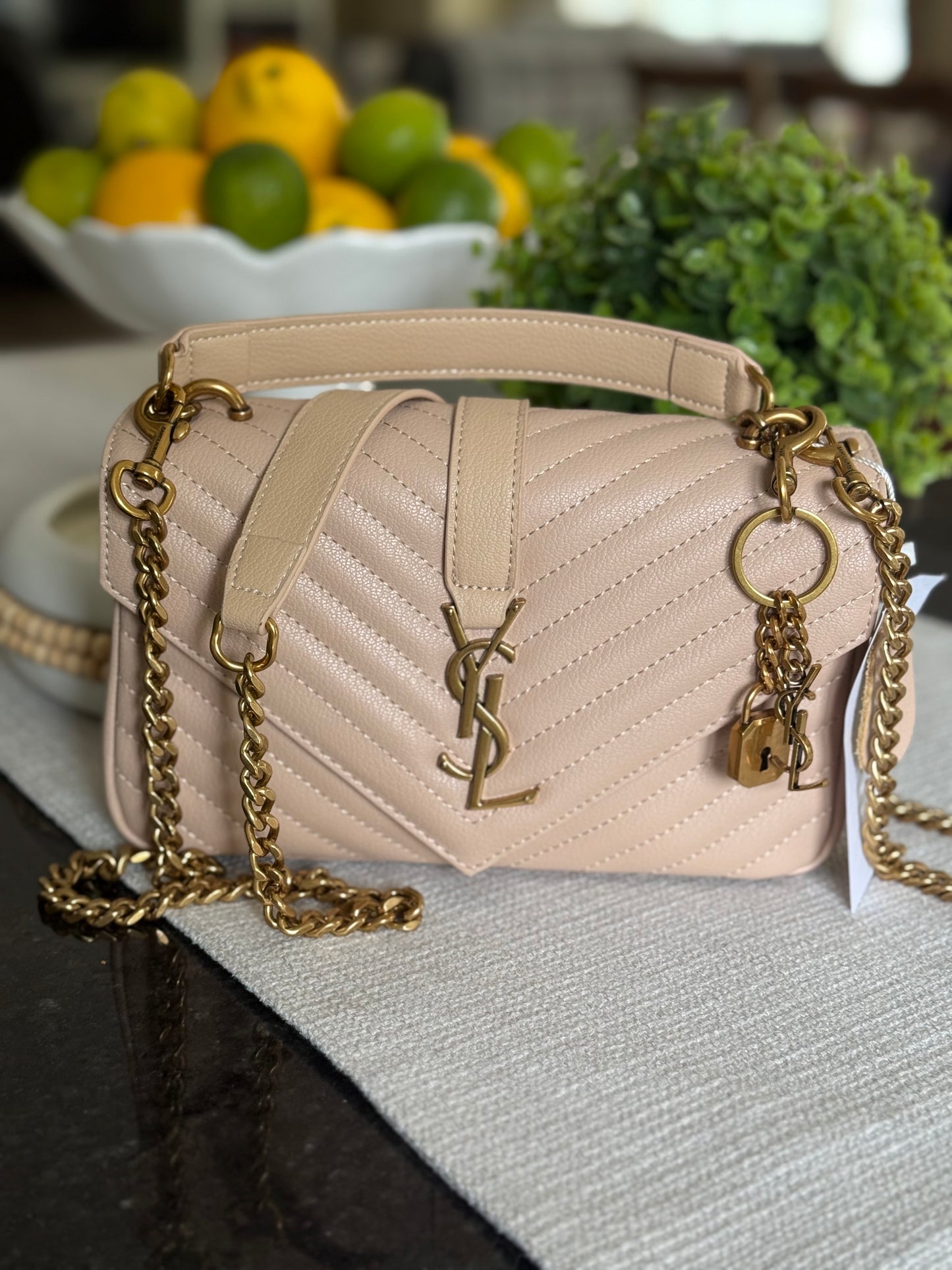 Quilted Y Beige Bag