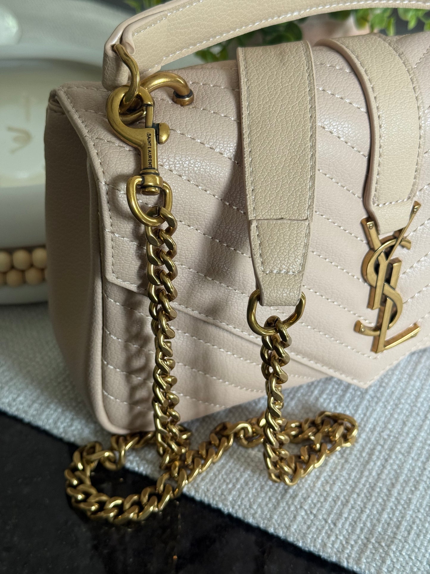 Quilted Y Beige Bag