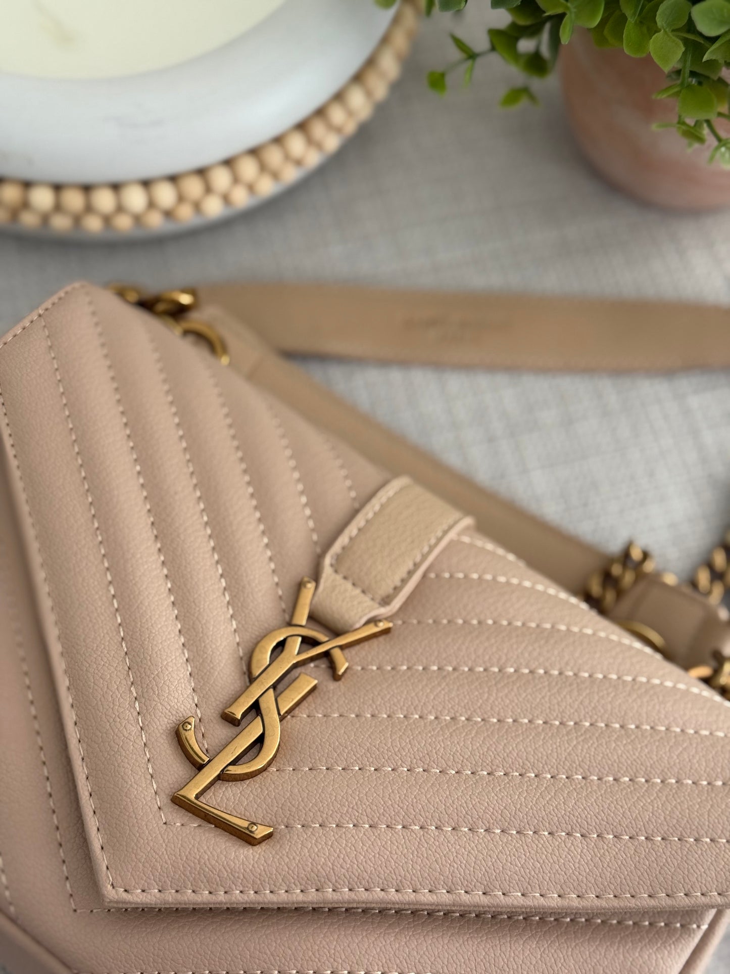 Quilted Y Beige Bag