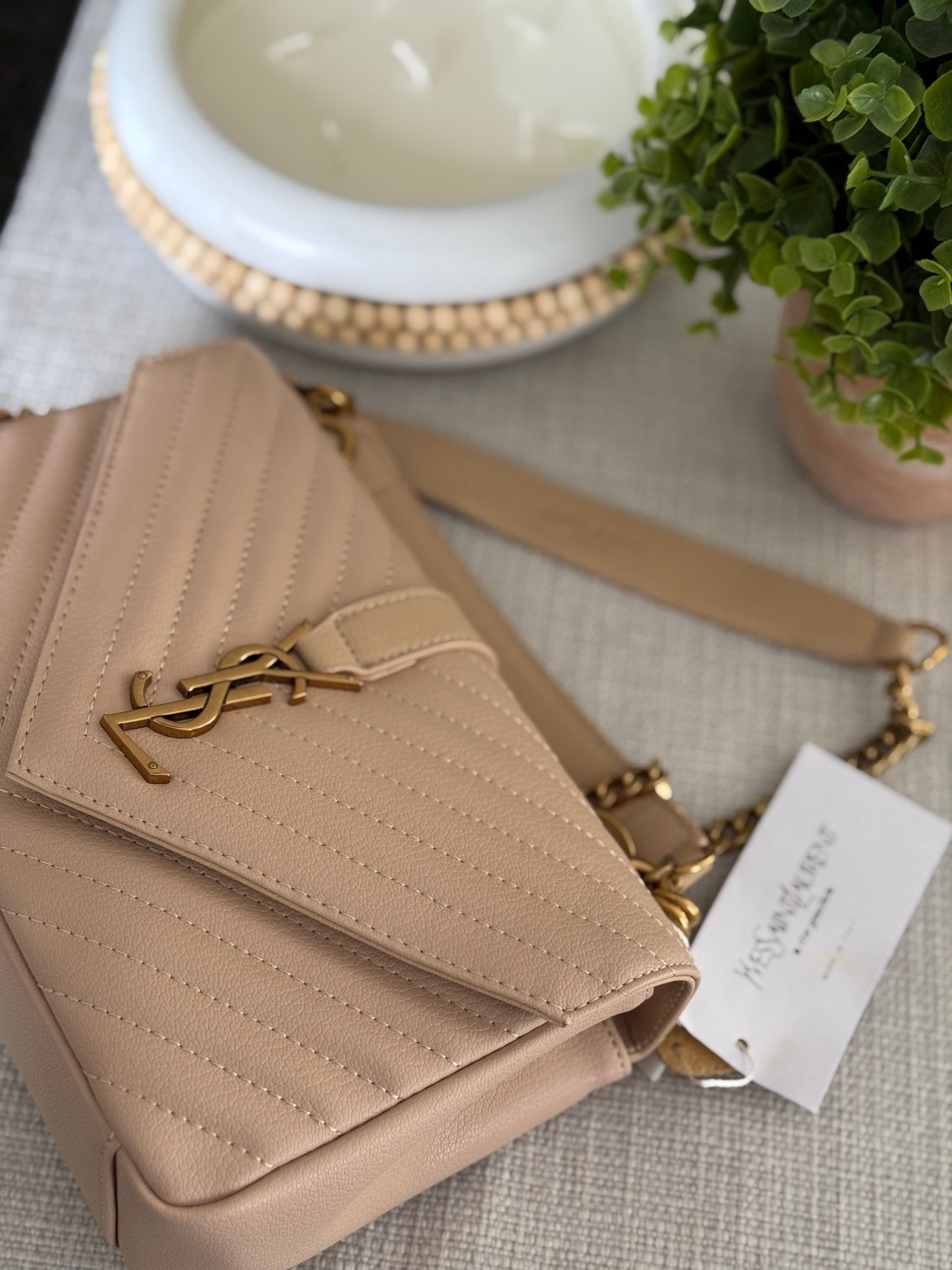 Quilted Y Beige Bag