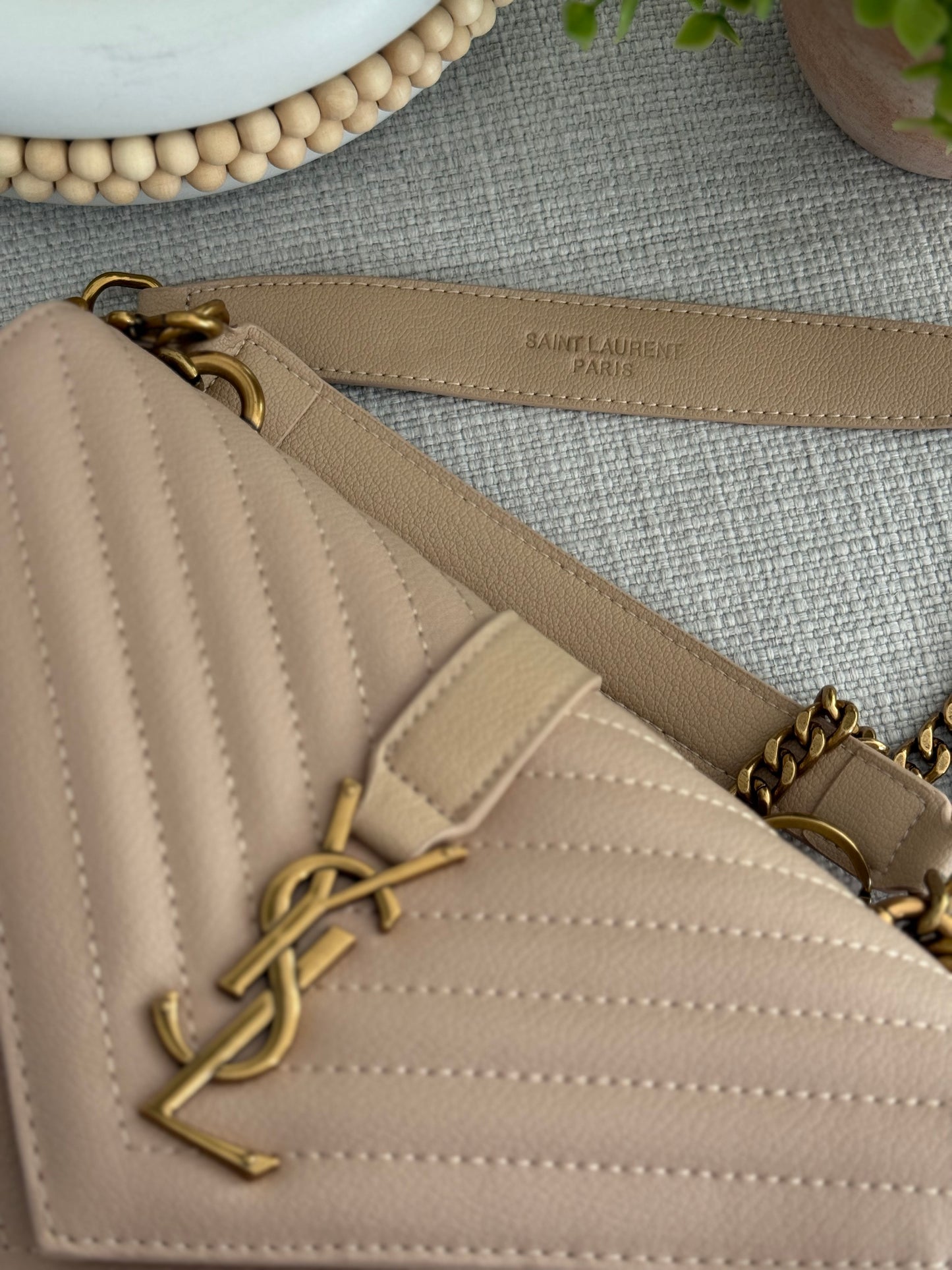 Quilted Y Beige Bag