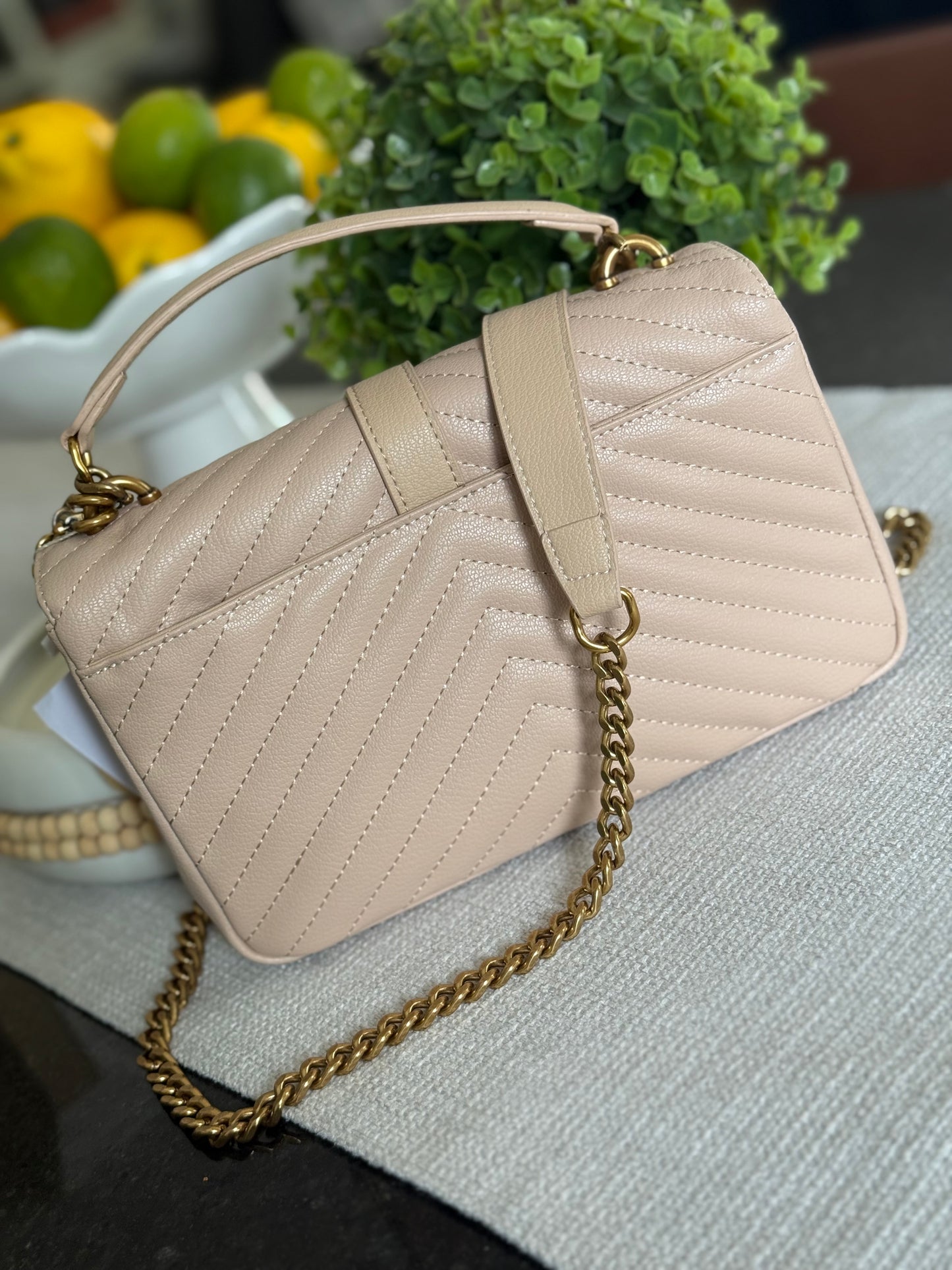 Quilted Y Beige Bag