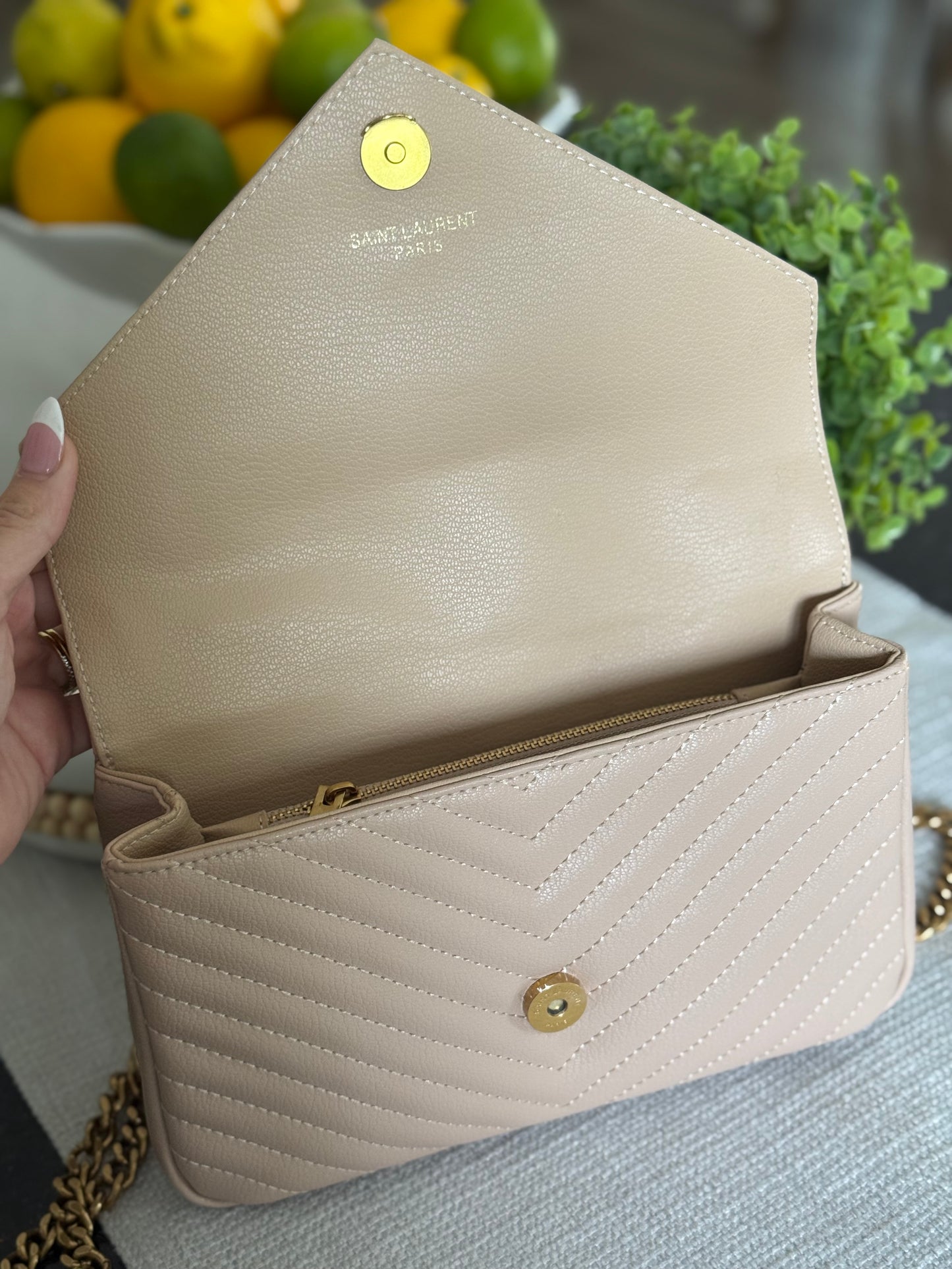 Quilted Y Beige Bag
