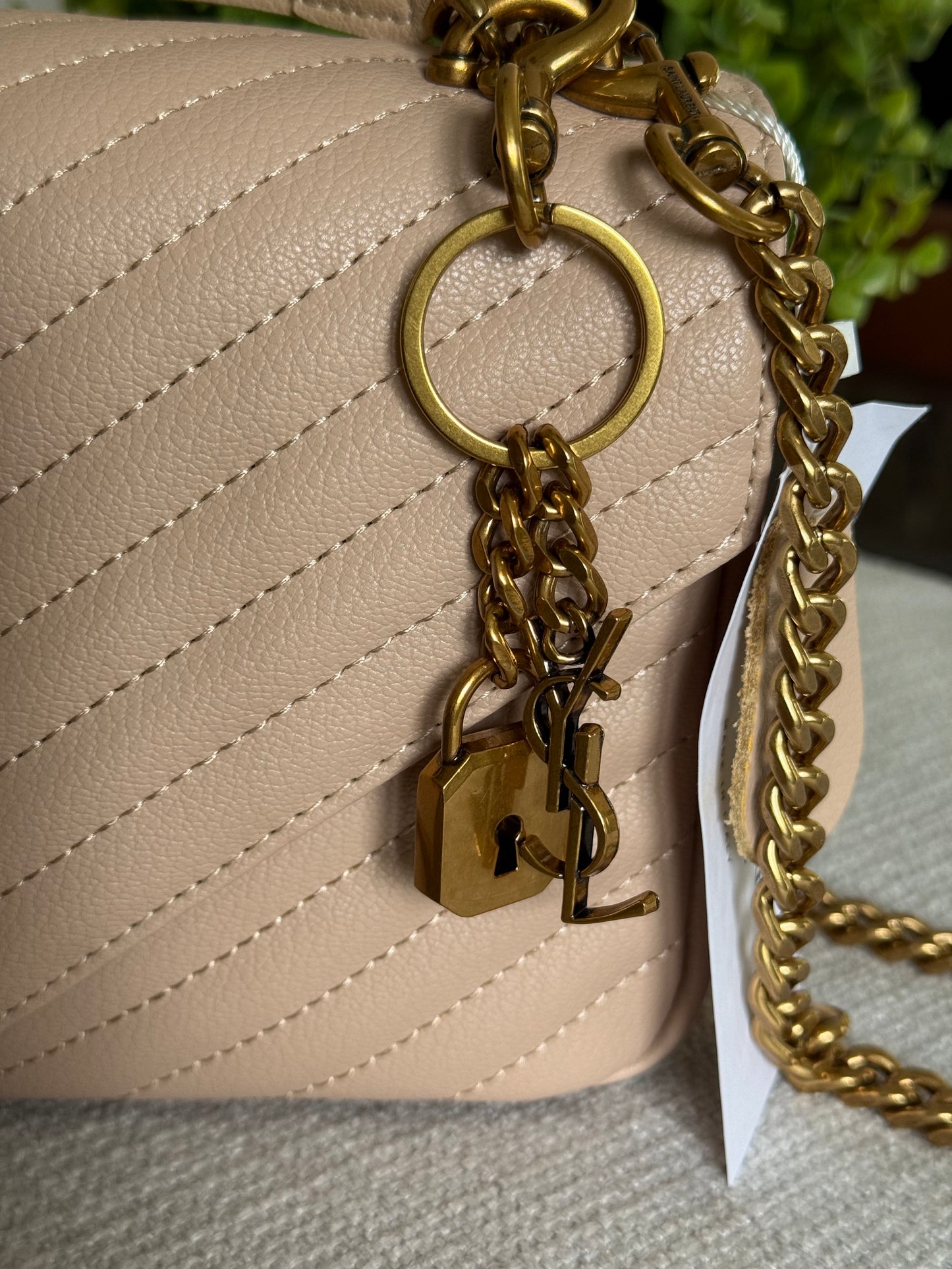 Quilted Y Beige Bag
