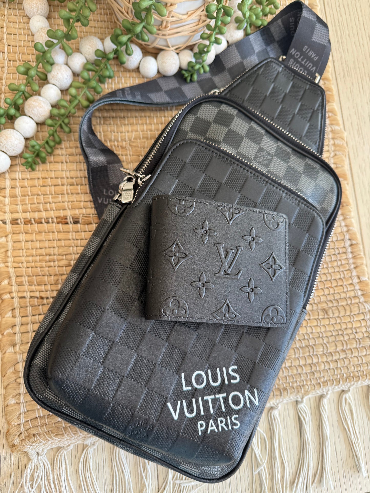Cross Body Unisex Sling Bag w Matching Wallet